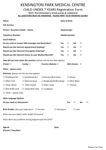 Registration Questionnaire for Children aged 7 years or younger