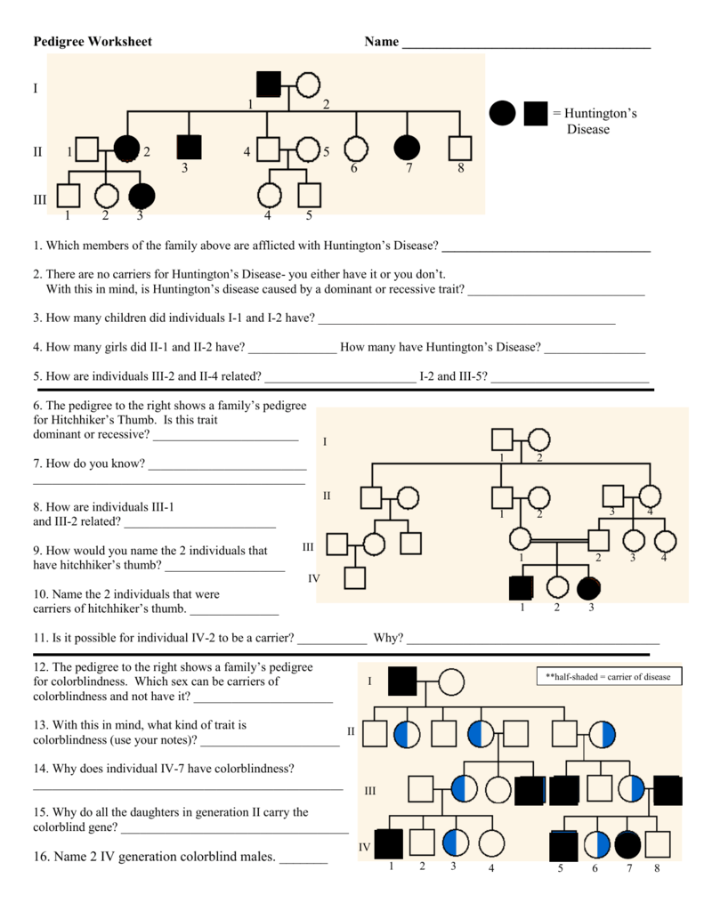 Pedigree Worksheet with answer for blog Within Genetics Pedigree Worksheet Answers