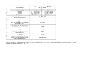 COI 16SrRNA PCR program Initial denaturation 94°C for 3 minutes