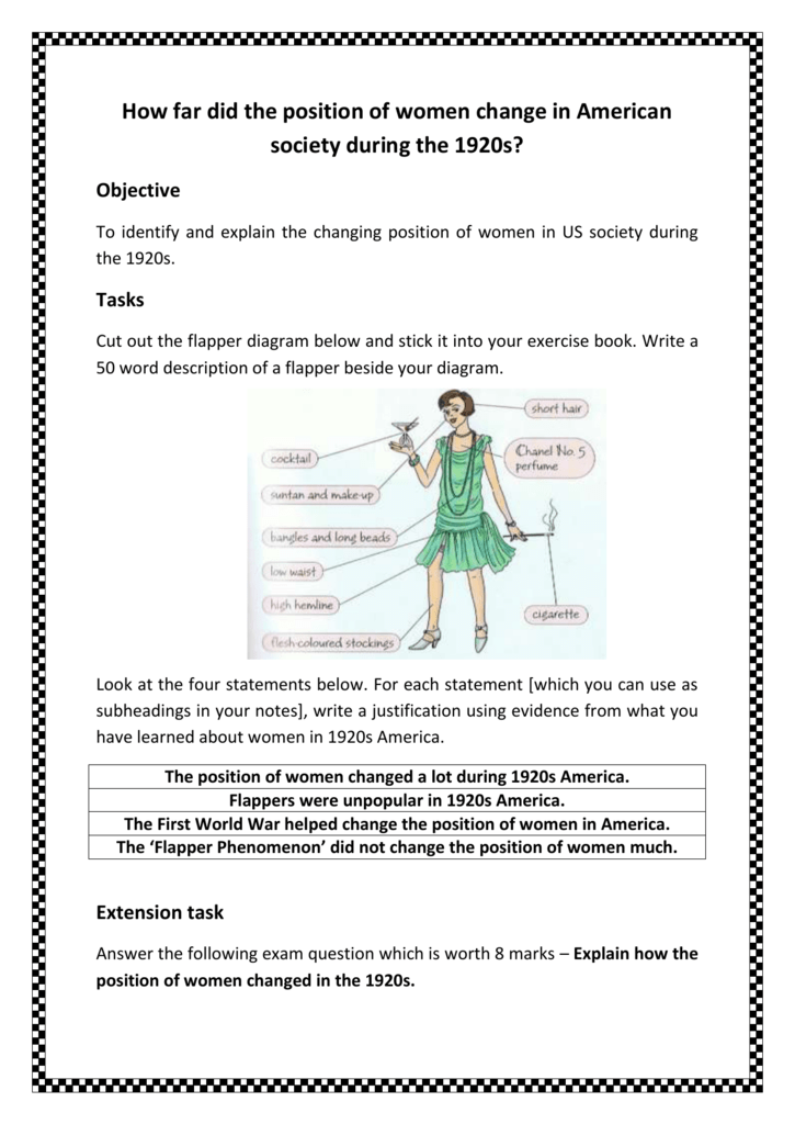 Women In 1920s America Worksheet Women In 1920s America Worksheet