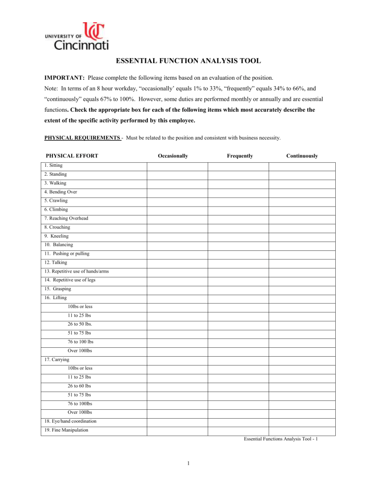 Essential Function Analysis Tool