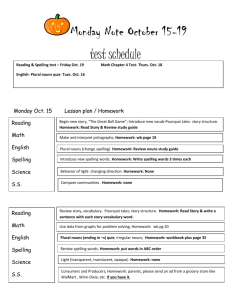 Monday Note October 15-19 Reading & Spelling test – Friday Oct