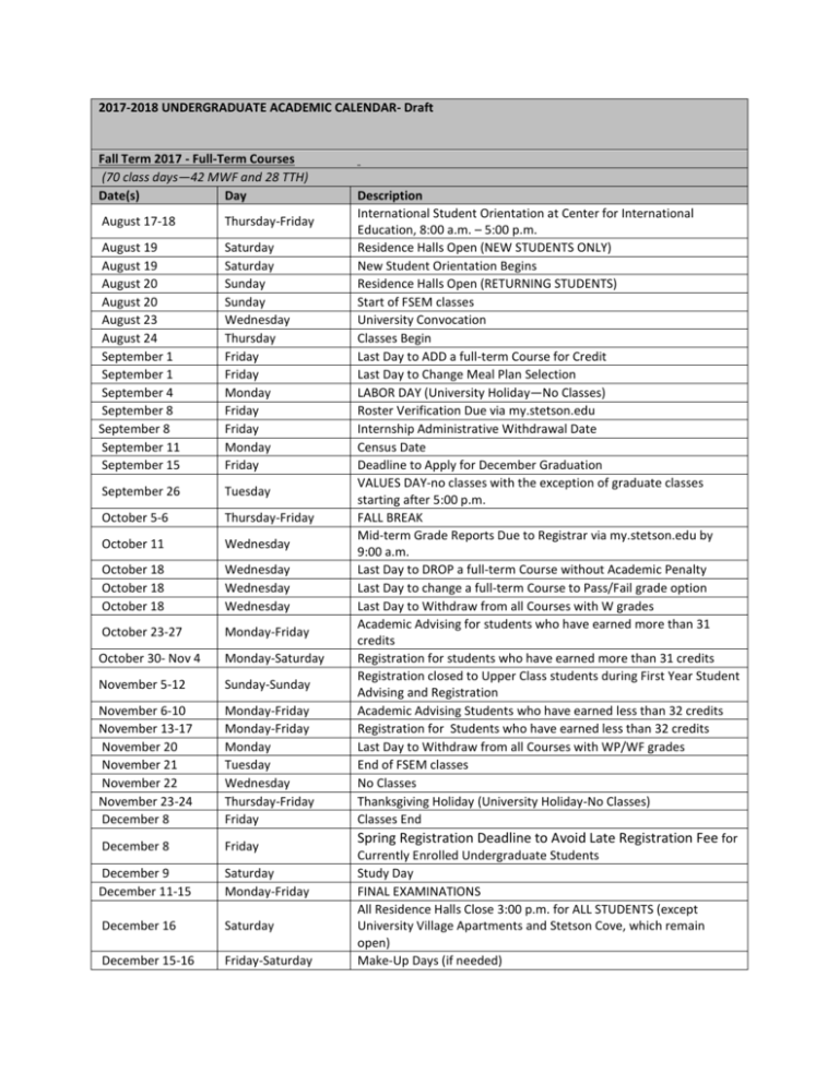 2017 2018 Academic Calendar