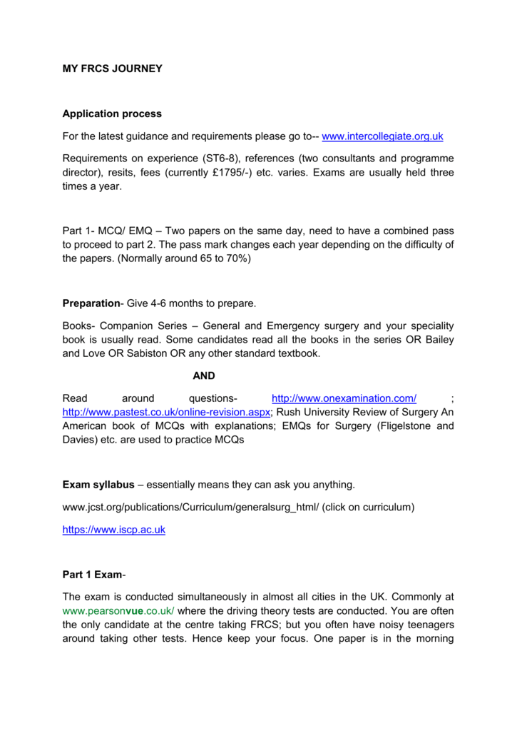 My Frcs Journey Application Process For The Latest Guidance