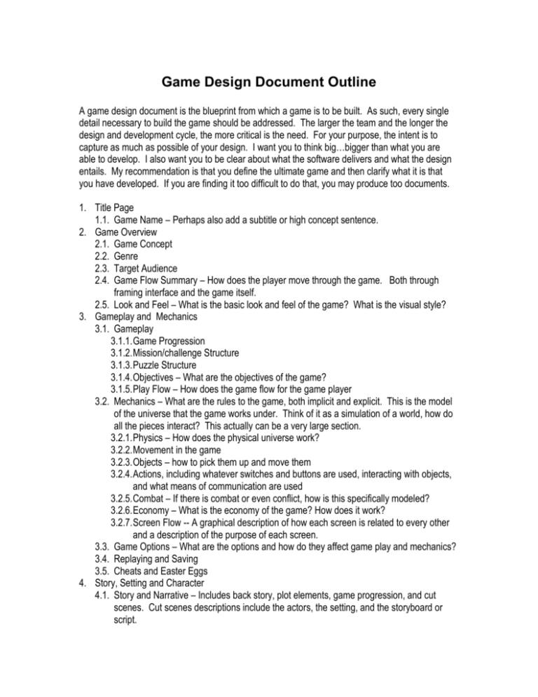 Game Design Document Template For Serious Games Gambaran