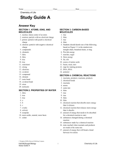 Chemistry of Life Study Guide: Atoms, Molecules, Reactions