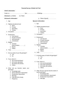 Parental Survey of Sickle Cell Trait Child`s Information Folder no