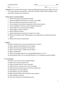 physical science final exam review questions