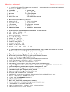 IB Chemistry – Assignment #1 Name: Write the formulas of the