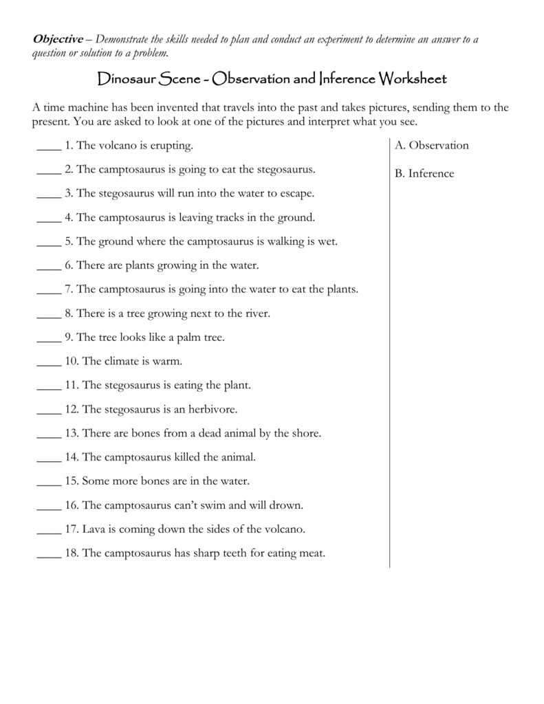 Observation and Inference Throughout Observation And  Inference Worksheet