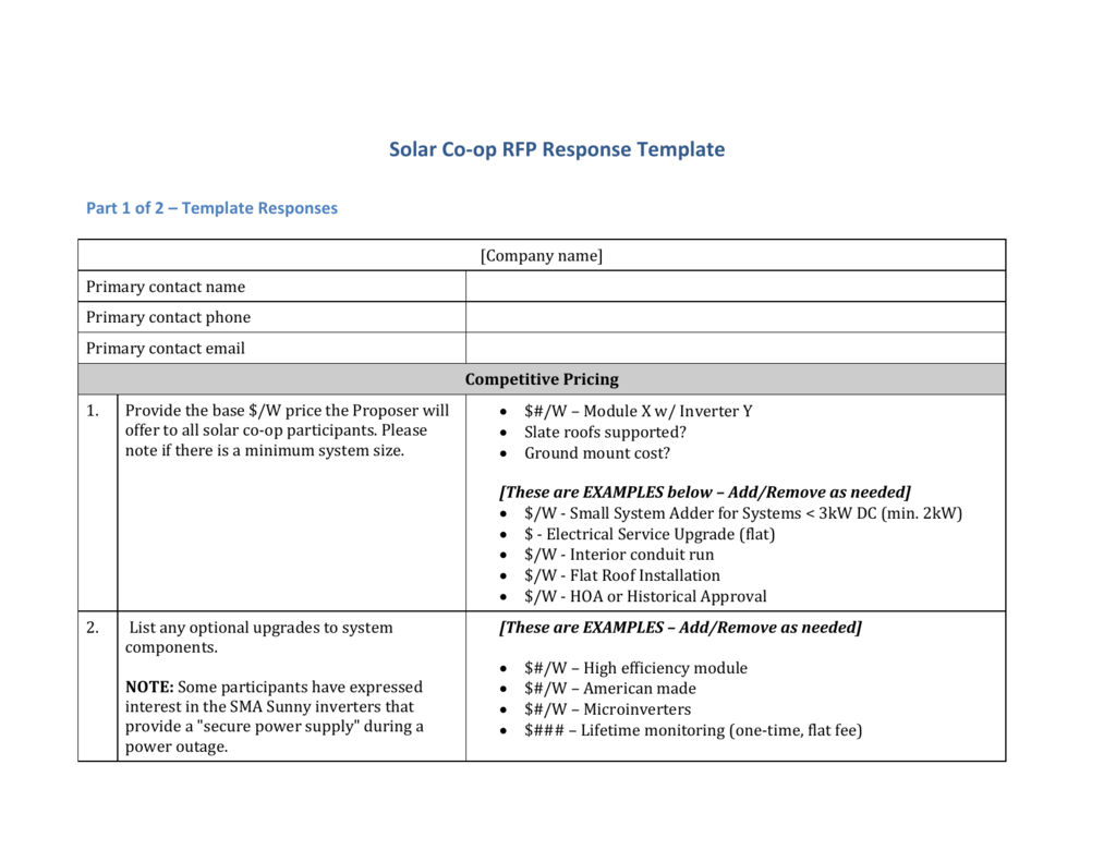 rfp response executive summary template