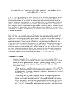 Concerns of the Nutrition Standards in the National School Lunch