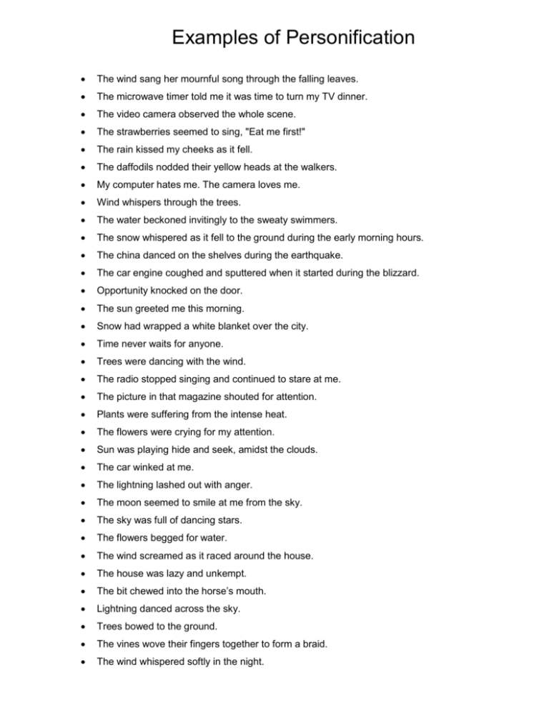 Personification Examples Literary Device Guide