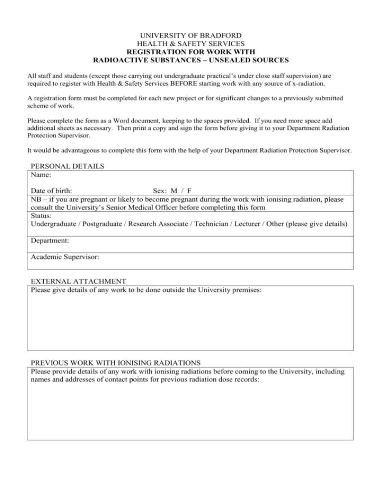 Registration Form - Unsealed Sources