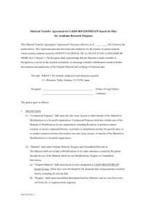 Material Transfer Agreement for Cd205-IRES2DTREGFP Knock