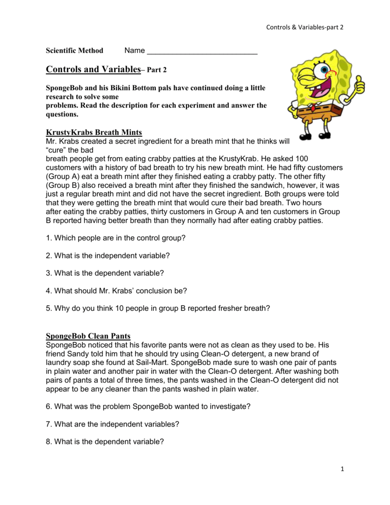 11 Sponge Bob Part11 Worksheet + Answers With Regard To Spongebob Scientific Method Worksheet