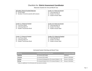 Checklists for District Assessment Coordinator Test Administration