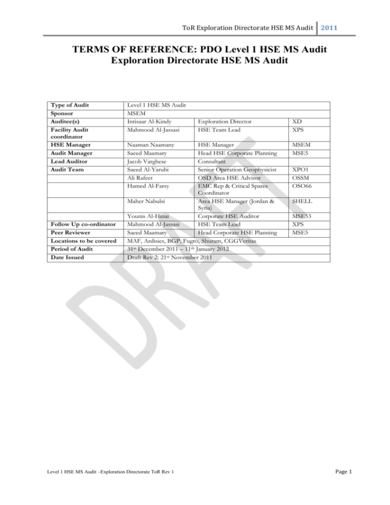 Terms of Reference