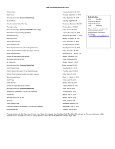 CRE School Calendar for 2015 to 2016