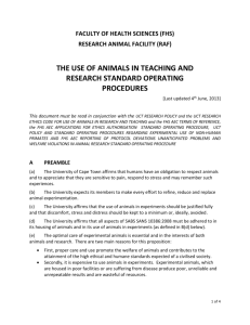Use of Animals in Teaching and Research Standard Operating
