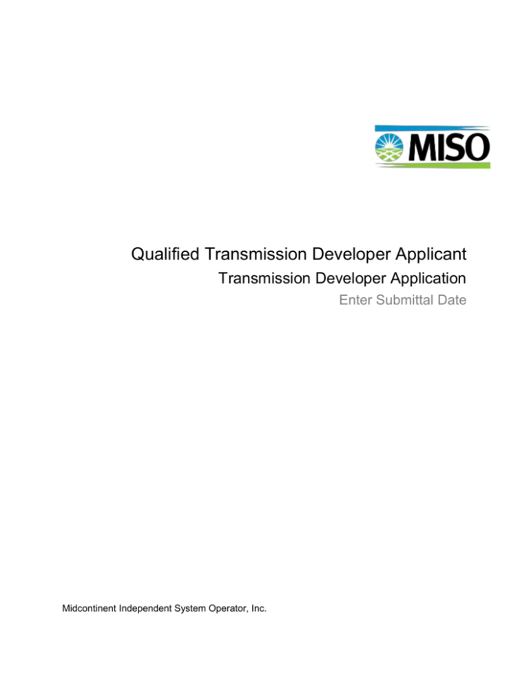 MISO Qualified Transmission Developer Application