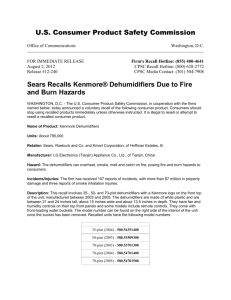 Kenmore Dehumidifiers RECALL due to FIRE HAZARD