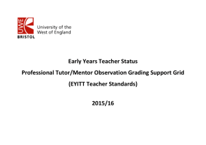 Professional Tutor Observation grading support grid (to accompany