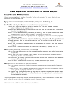 Crime Report Data Variables Used for Pattern Analysis