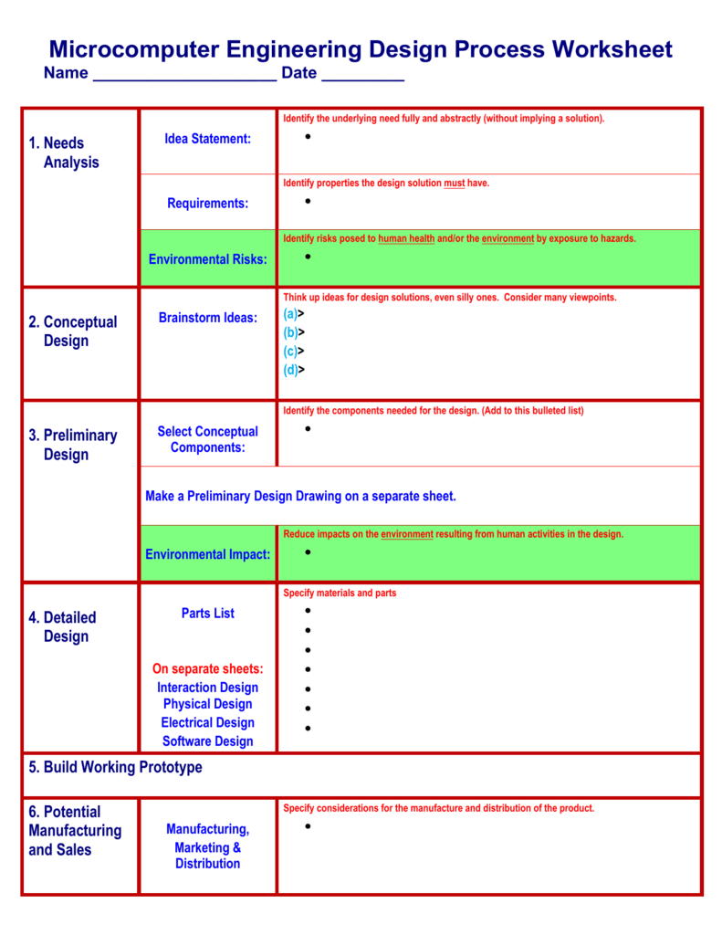 The Engineering Design Process Worksheet Arduino Info