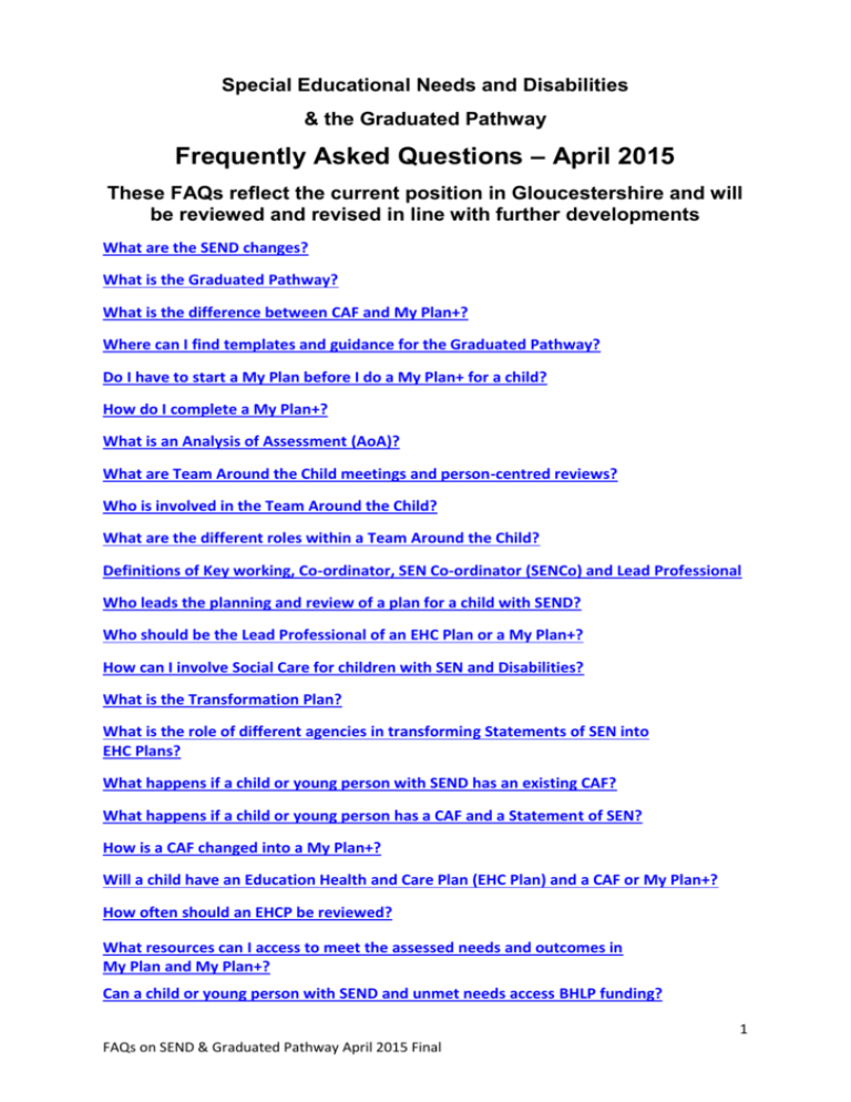 SEND And Graduated Pathway FAQs April 2015