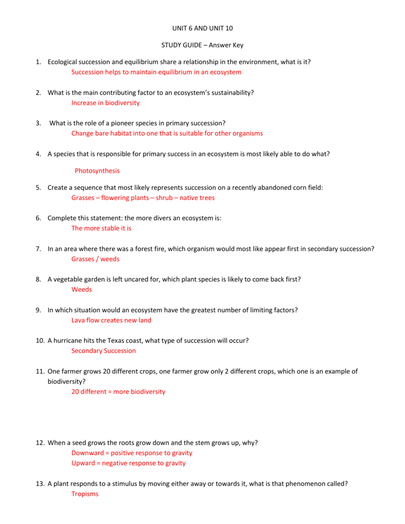 UNIT 23 AND UNIT 23 STUDY GUIDE – Answer Key Ecological Regarding Ecological Succession Worksheet Answers