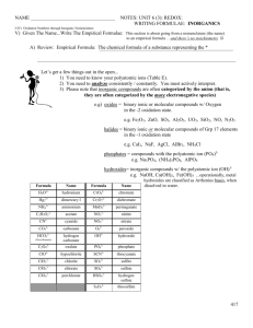 Redox: Inorganic Formulae