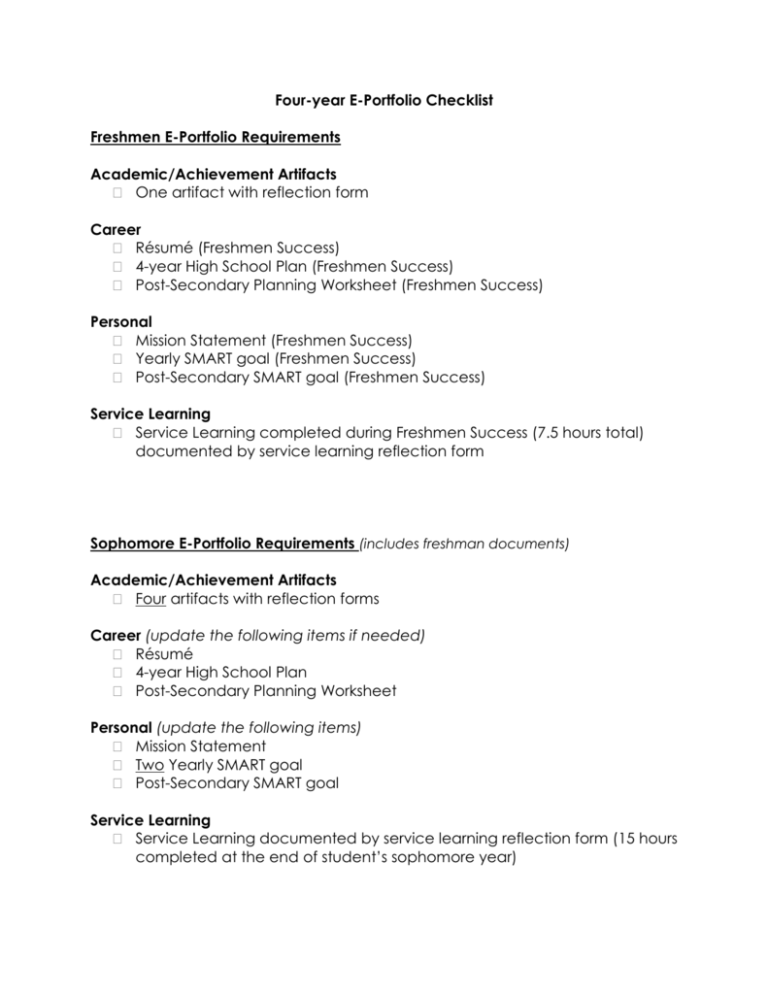 EPortfolio Checklist Rice Lake Area School District