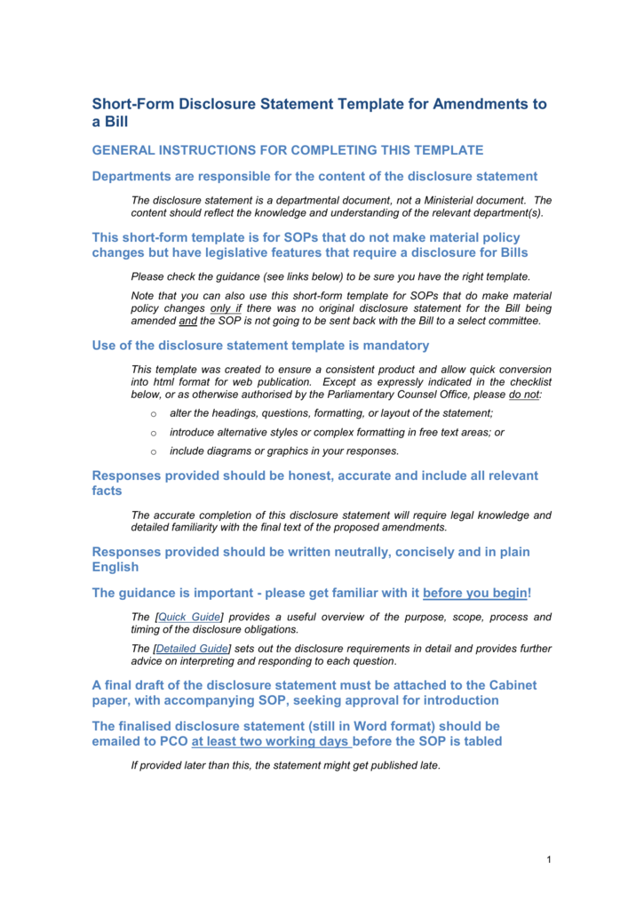 disclosure statement form