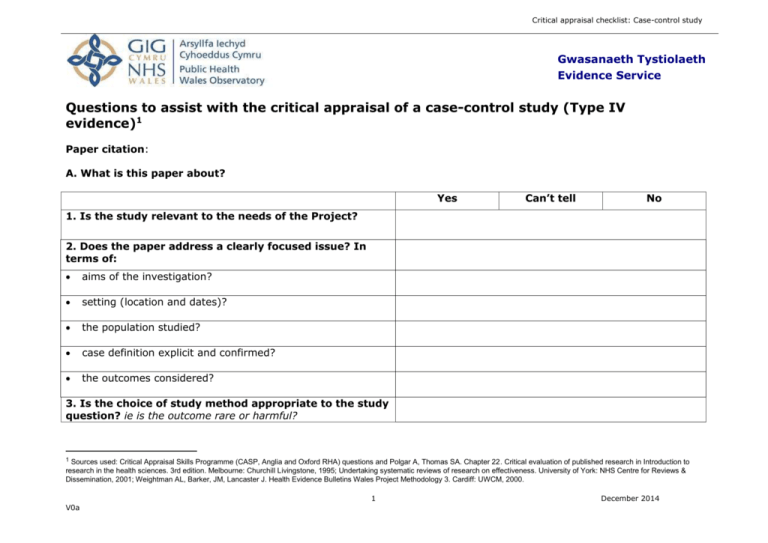 Case Control Study Checklist 2 