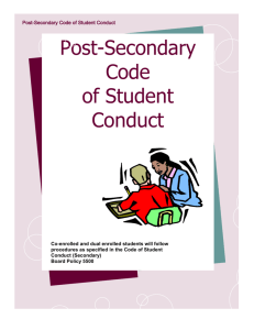 post-secondary code of student conduct rules and penalties