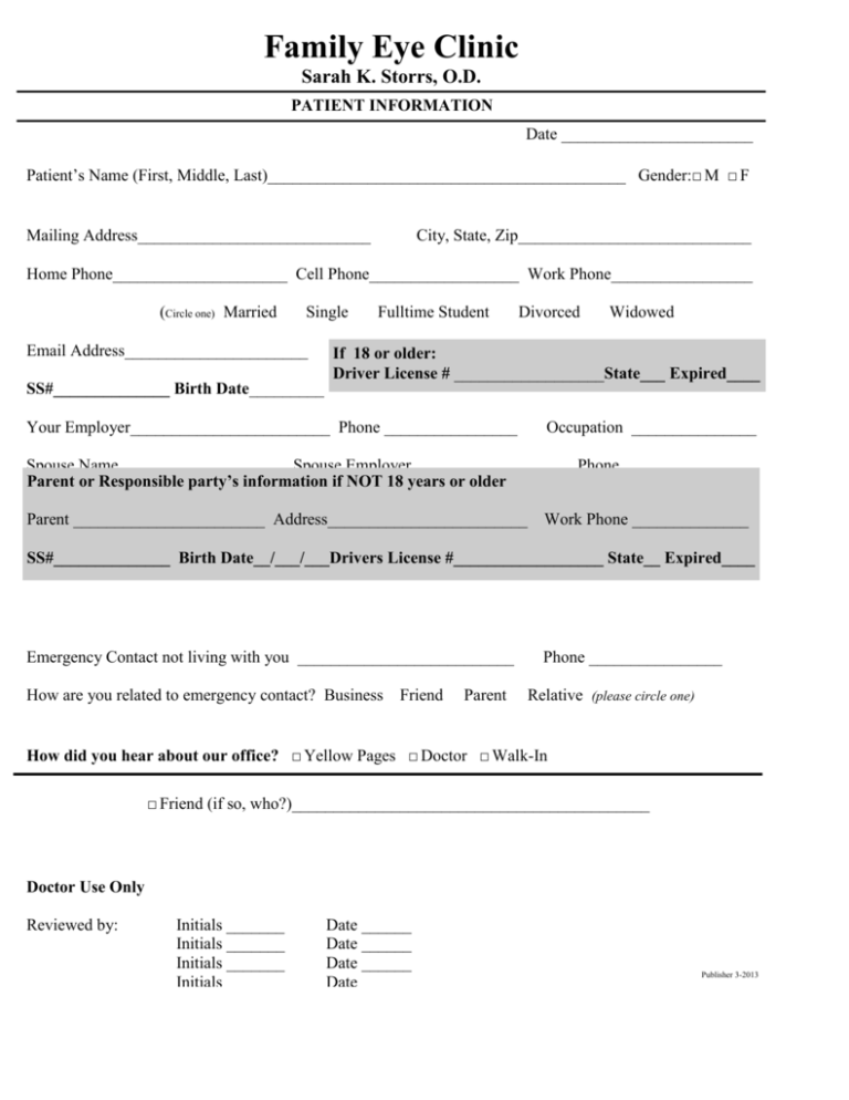 New Patient Form - Family Eye Clinic