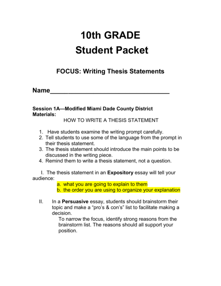 Formulating A Parallel Thesis Statement
