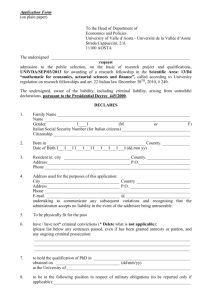Application Form (on plain paper) To the Head of Department of