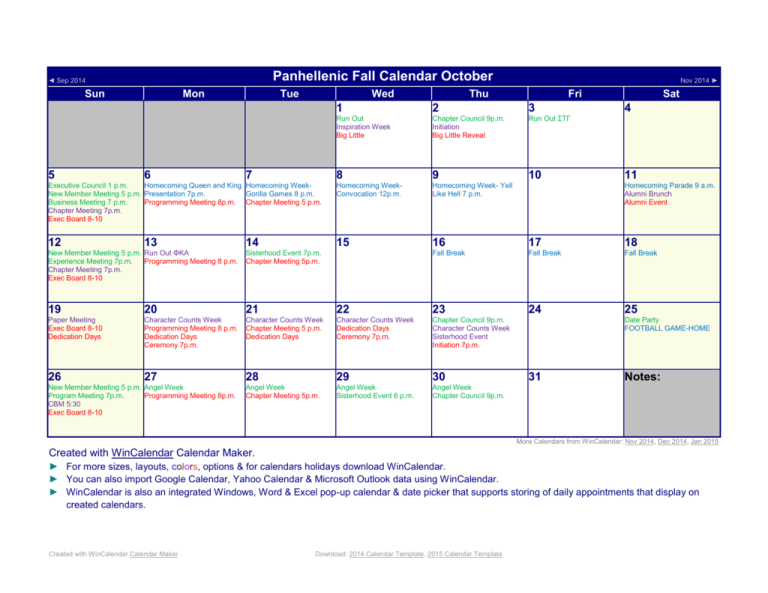 October Calendar 2014