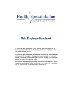 Field Employee Handbook - Health Specialists, Inc.