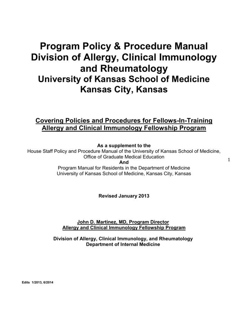 Policy & Procedure Manual University of Kansas Medical Center
