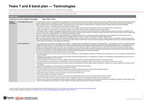 Years 7 and 8 band plan: Digital Technologies