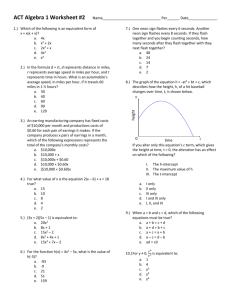 ACT Algebra 1 Worksheet #2