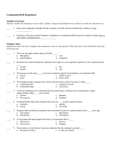 7-1 Continental Drift Hypothesis test and answers