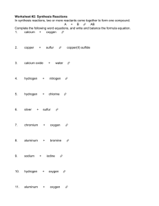 Worksheet #2: Synthesis Reactions