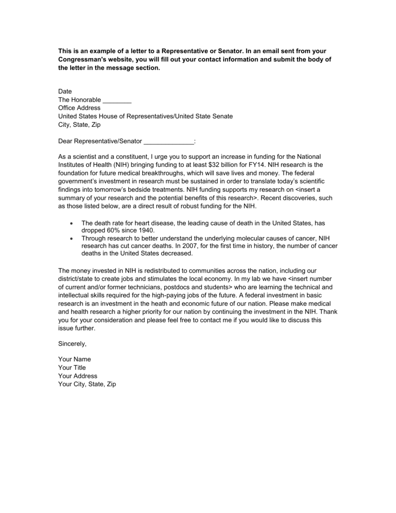 Letter To Representative Template