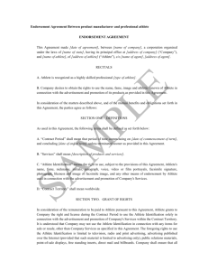 Endorsement Agreement Between product manufacturer and