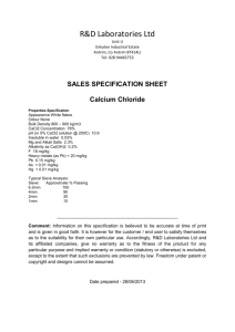SALES SPECIFICATION SHEET Calcium Chloride