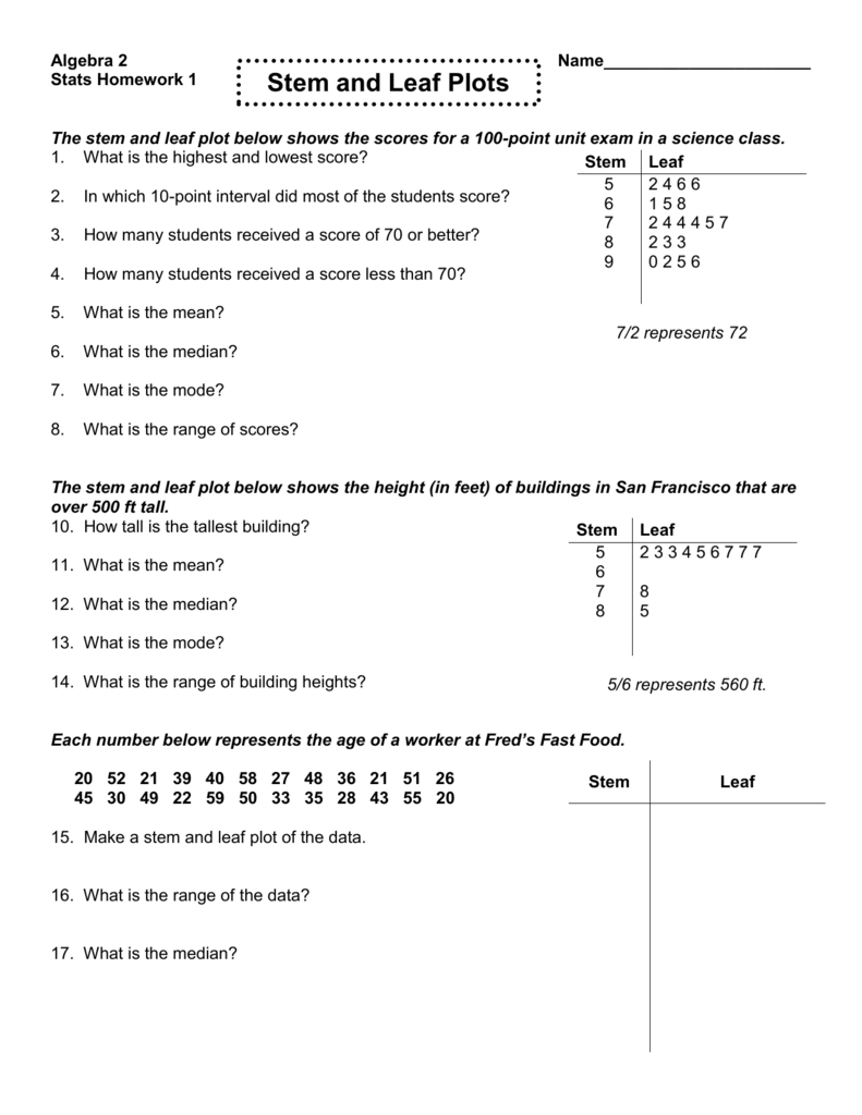 Stem And Leaf Plot Worksheet